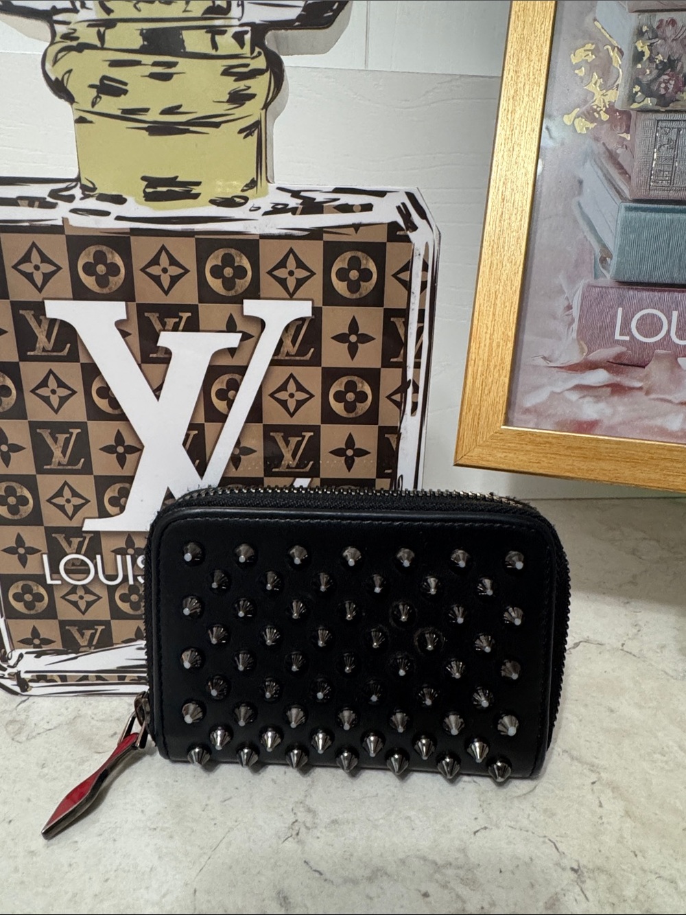 Louboutin Black Studded Zip Wallet/card/coin pouch